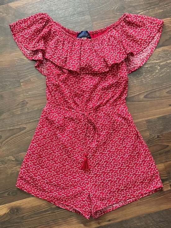 Blue Rain Pants - Blue Rain Ruffle Off-the-Shoulder Star Romper